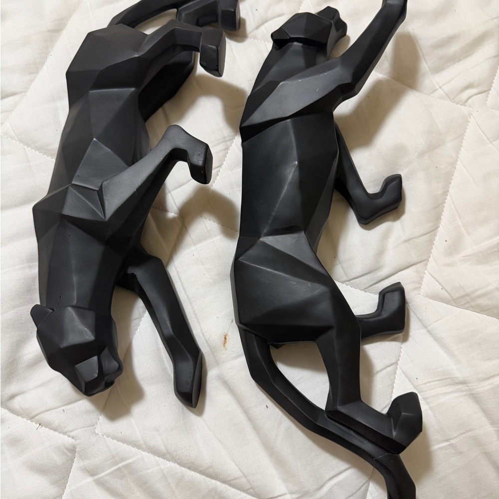 Black Geometric Panther Wall Sculptures - Set of 2